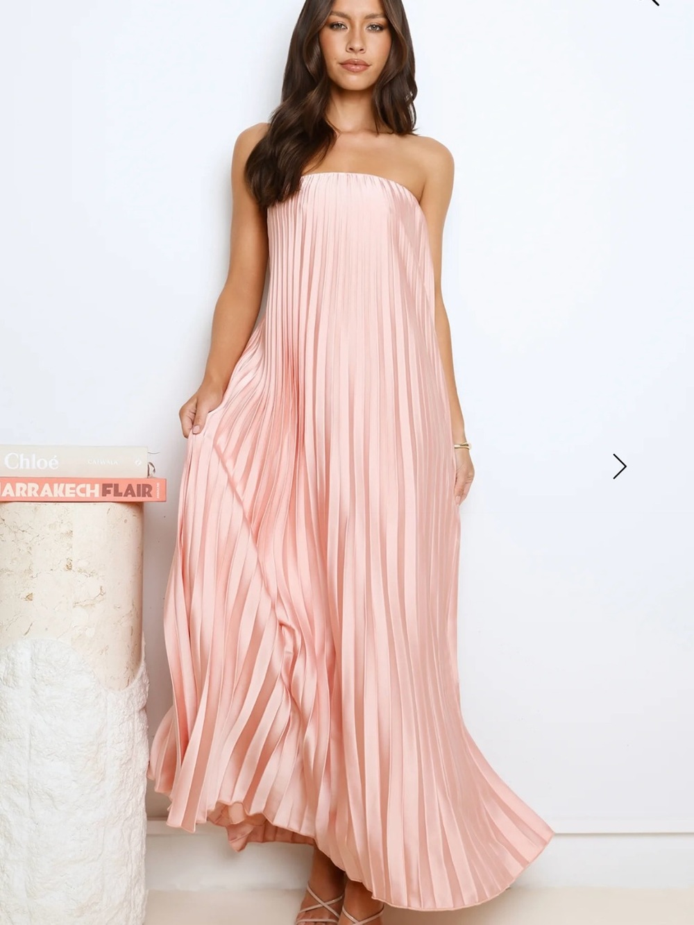 HELLO MOLLY MOONLIT NIGHT PLEATED STRAPLESS MAXI DRESS PINK